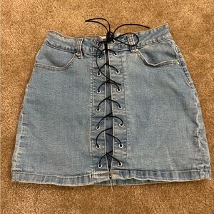 PacSun Light Blue Lace-Up Denim Mini Skirt
